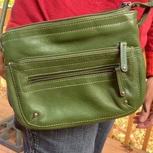 Green leather Tignanello crossbody bag